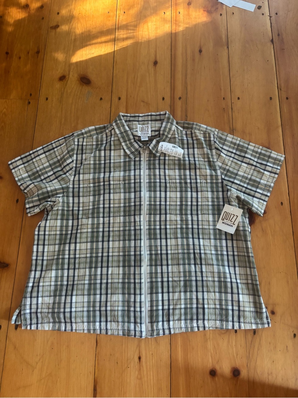 NWT Quizz New York Woman Plaid Zip Front Cotton Shirt 26/28